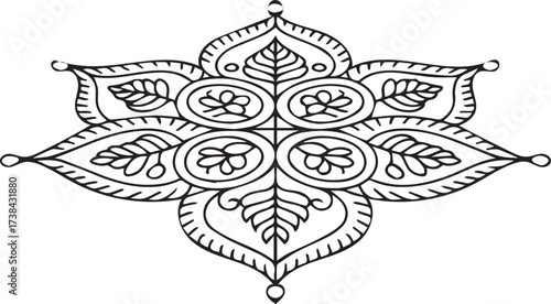 Intricate diwali line art rangoli design festive indian geometric mandala art element