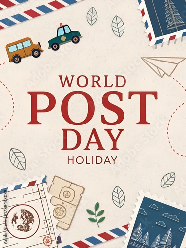 Wallpaper Mural Celebrating world post day holiday with stamps and vehicles in a vintage style Torontodigital.ca