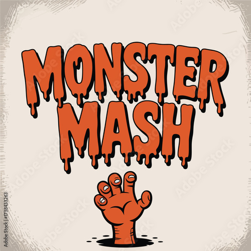 Spooky and Fun Monster Mash with Hand Rising from Ground Halloween Themed