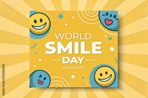 Wallpaper Mural Cheerful world smile day design with happy emoticons on a bright yellow background Torontodigital.ca