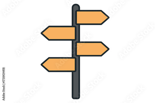 Signpost with blank arrows. Concept of choice, decision, direction, and strategy. Metaphor for path, future opportunities, and business guidance. Crossroads journey vector icon.