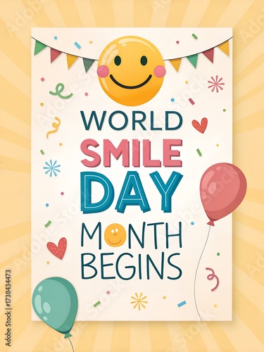 Wallpaper Mural Cheerful world smile day month begins poster with smiley face and decorations Torontodigital.ca