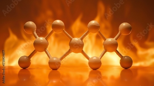 Hydrocarbon molecular models a fiery orange gradient background