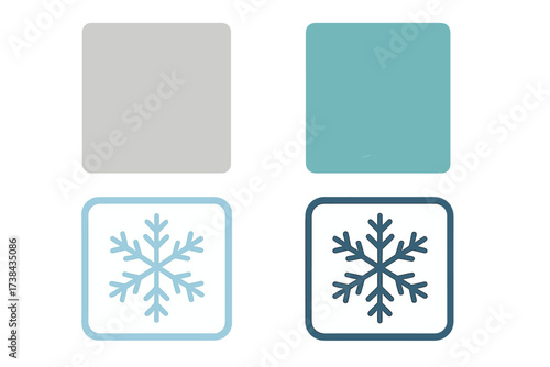 Set of frozen icons and textures. Ice and snow backgrounds. Snowflake symbol for cold, winter, or air conditioning. Vector illustration isolated on white background.