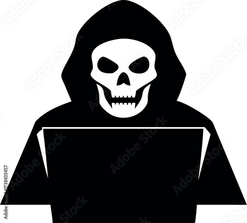 Hacker icon vector, Hacker thief with laptop icon