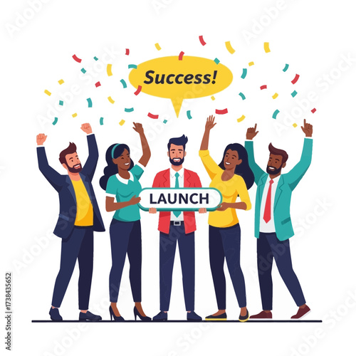 Diverse Business Team Celebrating Successful Project Launch with Confetti and Cheers