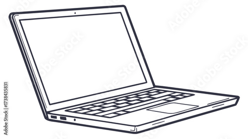 Outline drawing of laptop computer for graphic design projects and educational resources and use cases