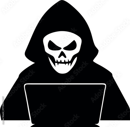 Hacker icon vector, Hacker thief with laptop icon