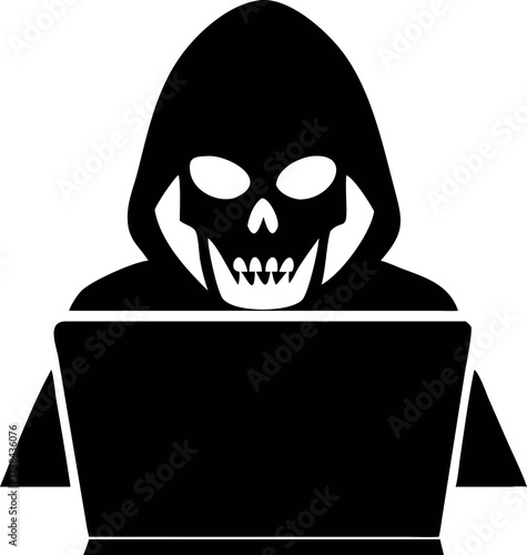 Hacker icon vector, Hacker thief with laptop icon