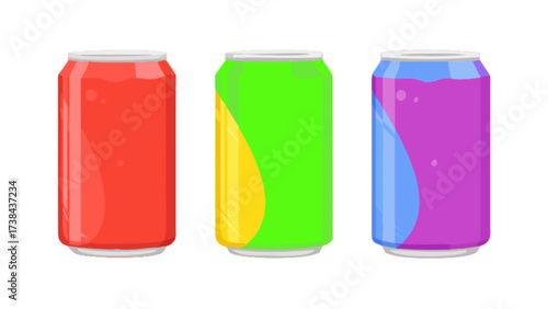 Colorful soda cans vector illustration, aluminum drink cans, beverage cans, soda pop cans, drink cans art