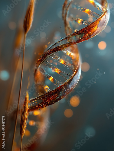 DNA Strand Abstract Golden Wheat Macro Science, Life, and Nature