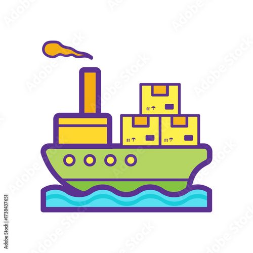 Cargo Ship with Shipping Boxes Illustration – Delivery and Logistics Icon
