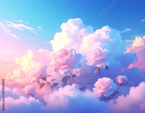 Pastel roses in a dreamy sky