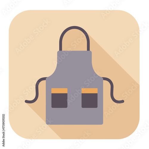 Gray apron with pockets on flat background in minimalist style  