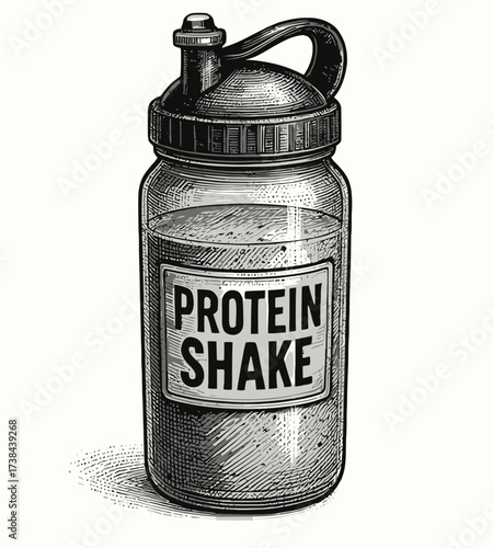 Vintage protein shake bottle with a screw cap design  