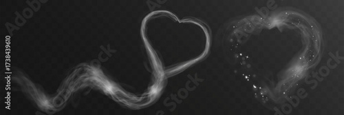 Glowing smoke heart shape with sparkle effect on transparent background, romantic light trail for valentine, love, wedding design.