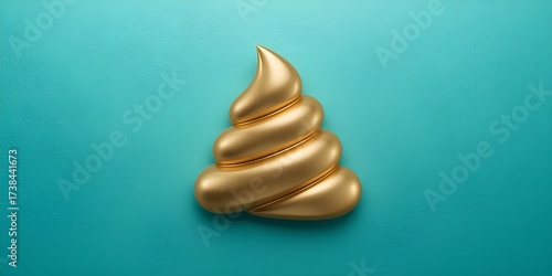 Golden poop emoticon on blue backgeound