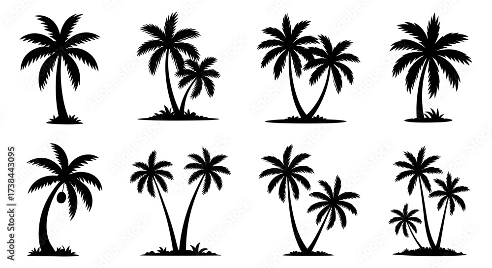 Fototapeta premium Palm Tree Silhouette Set Collection Vector Illustration