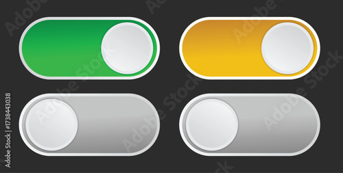 Four toggle switches in green, yellow, and gray, two in the on position and two in the off position.
