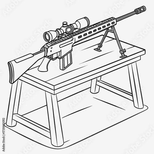 Sport Rifle Standing on a Table in Ready-to-Use Position, Vector Illustration
