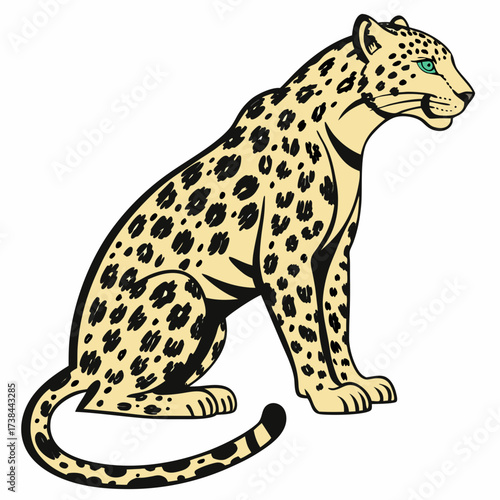 Jaguar Image vector. Spotted Jaguar Sitting Vector Image on white background.