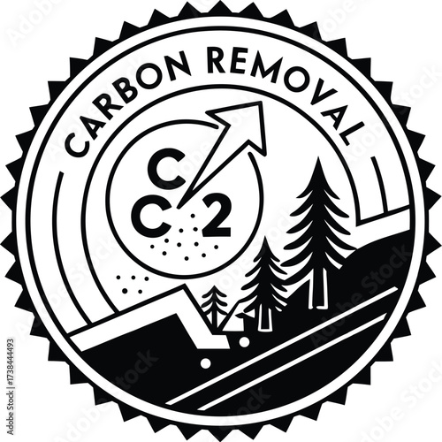 Flat Linear Carbon Neutral Badge with Leaf and Arrows