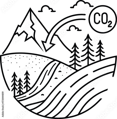 Abstract CO₂ Removal Minimalist Outline Symbol