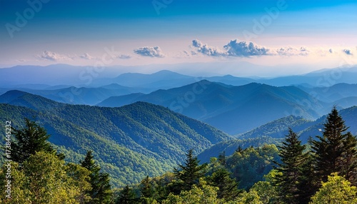 panoramic of the smokey mountains from the blue ridge parkway north carolina