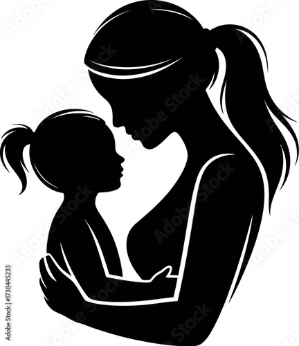 Mother and daughter silhouette loving family concept