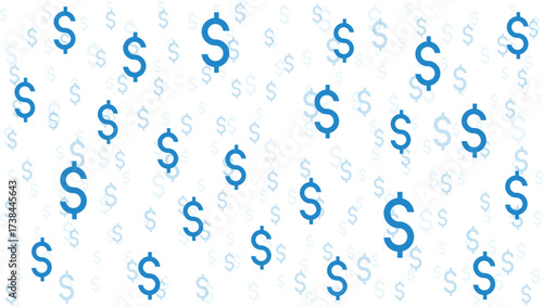 A pattern of scattered blue dollar signs on a clean white background, representing finance and wealth.