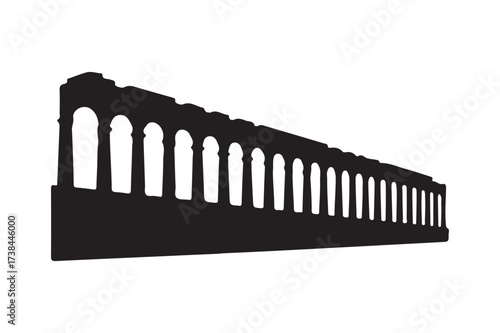 Silhouette of a long classical colonnade with arches