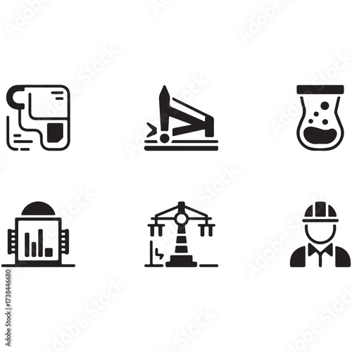 Collection of diverse engineering and industrial icons representing technology and safety measures