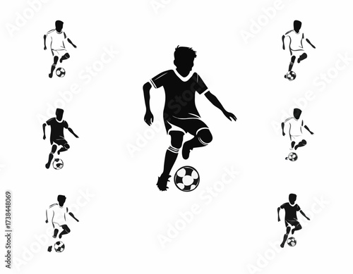 Kid soccer player logo design inspiration silhouette vector on white background.