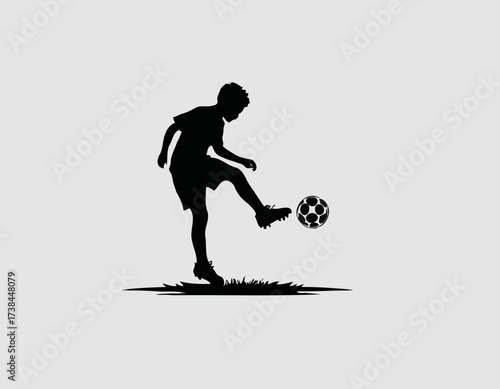 Kid soccer player logo design inspiration silhouette vector on white background.