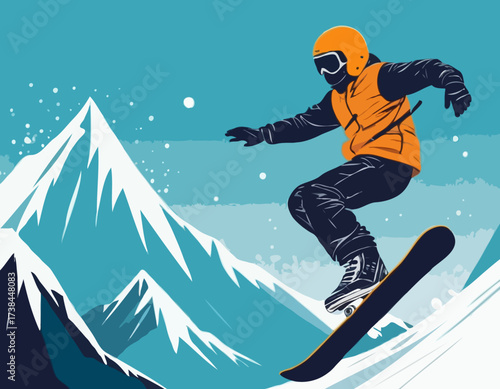 Snowboard rider jumping on mountains Extreme snowboard freeride sport image vector.