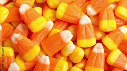 Panning over Candy Corn Candies Shot From Above