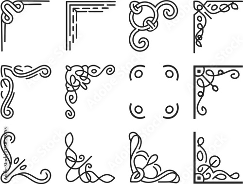Decorative corner elements and border designs for elegant graphic design and illustration projects