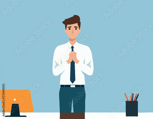Cartoon Office Worker Shrugging Shoulders While Standing in a Casual Pose Vector Illustration