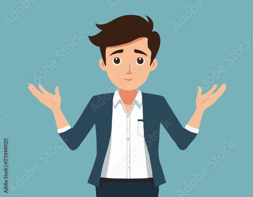 Cartoon Office Worker Shrugging Shoulders While Standing in a Casual Pose Vector Illustration