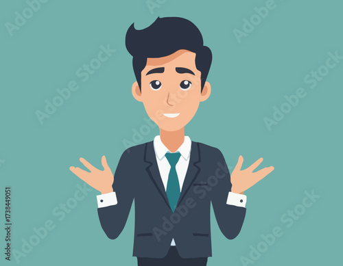 Cartoon Office Worker Shrugging Shoulders While Standing in a Casual Pose Vector Illustration