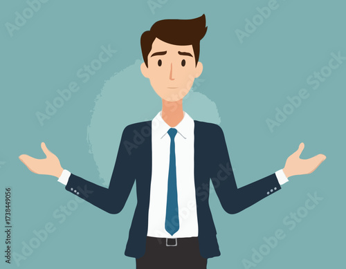 Cartoon Office Worker Shrugging Shoulders While Standing in a Casual Pose Vector Illustration