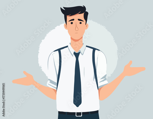 Cartoon Office Worker Shrugging Shoulders While Standing in a Casual Pose Vector Illustration