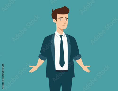 Cartoon Office Worker Shrugging Shoulders While Standing in a Casual Pose Vector Illustration