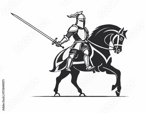 Knight Warrior Medieval image vector. Black and white Knight Warrior Medieval image vector on white background.