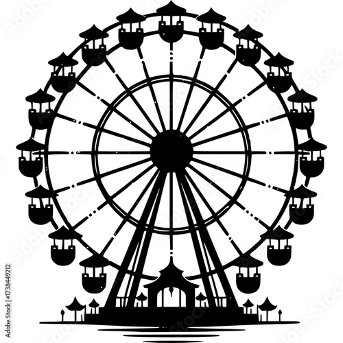 Ferris Wheel Silhouette: A captivating silhouette of a Ferris wheel, evoking a sense of nostalgia and anticipation, as it stands tall in the amusement park.