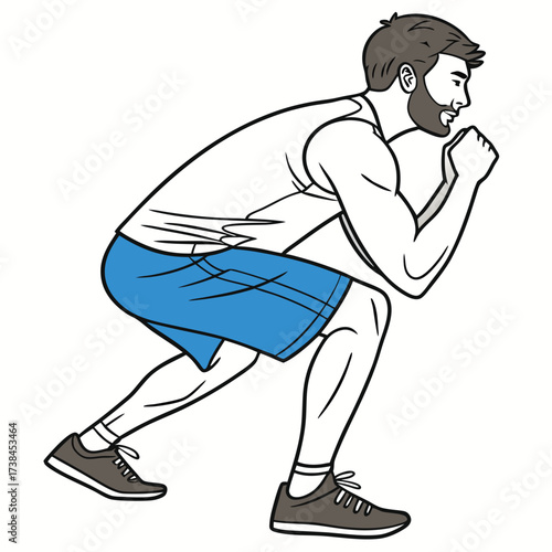 Man in Squatting Position with Focused Expression Promoting Fitness and Wellness for a Healthy Lifestyle Concept Depicting Exercise Routine