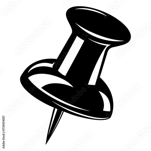 Monochrome Illustration of a Classic Push Pin for Office and Craft Use