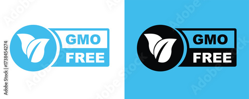 Two circular GMO free leaf icons showcase different color schemes for versatile usage