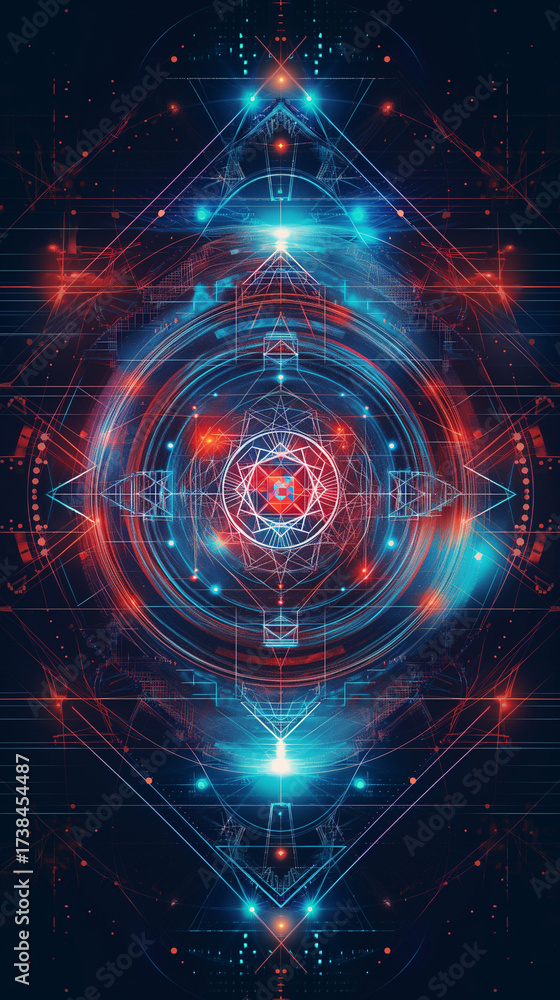 Fototapeta premium Futuristic abstract techno background with sacred geometry and neon lights