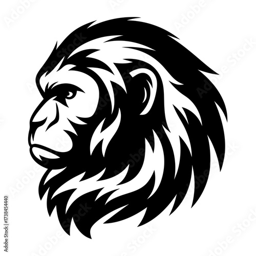 Majestic Lion Head Profile in Striking Black and White Graphic Design